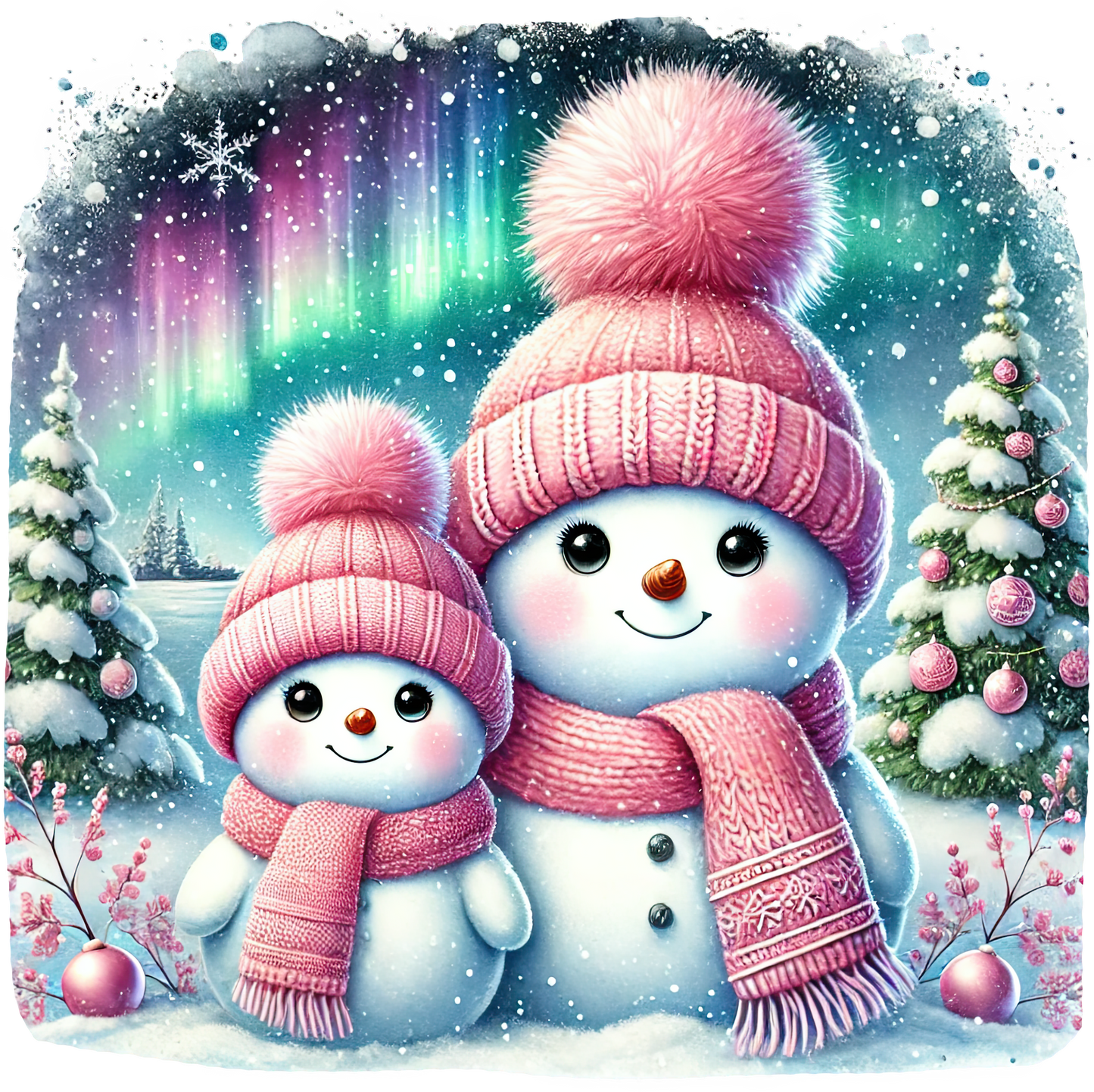Bügelbilder Weihnachten Schneemänner pink - Magic Miracle Design