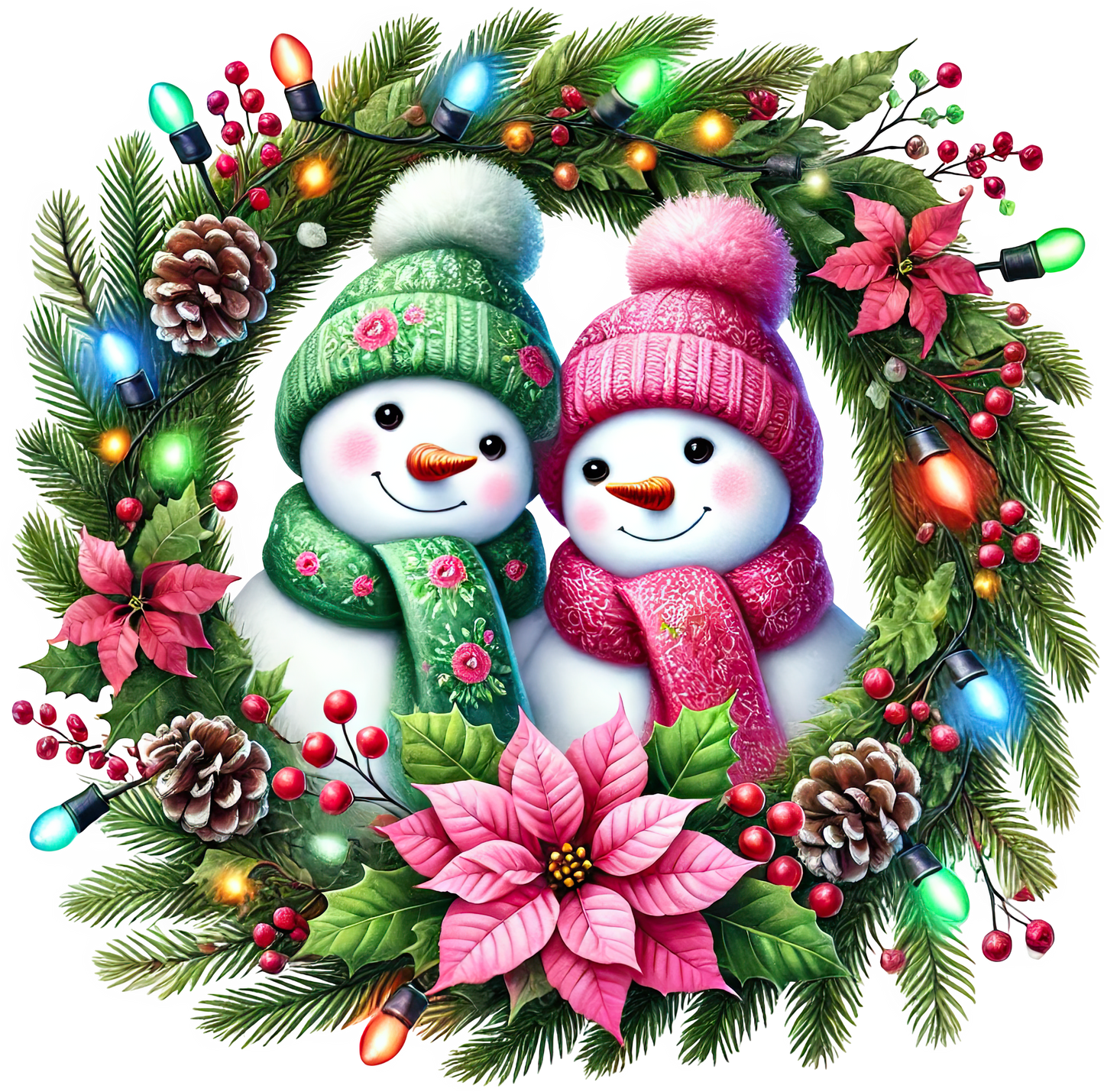 Bügelbilder Weihnachten Schneemänner pink - Magic Miracle Design