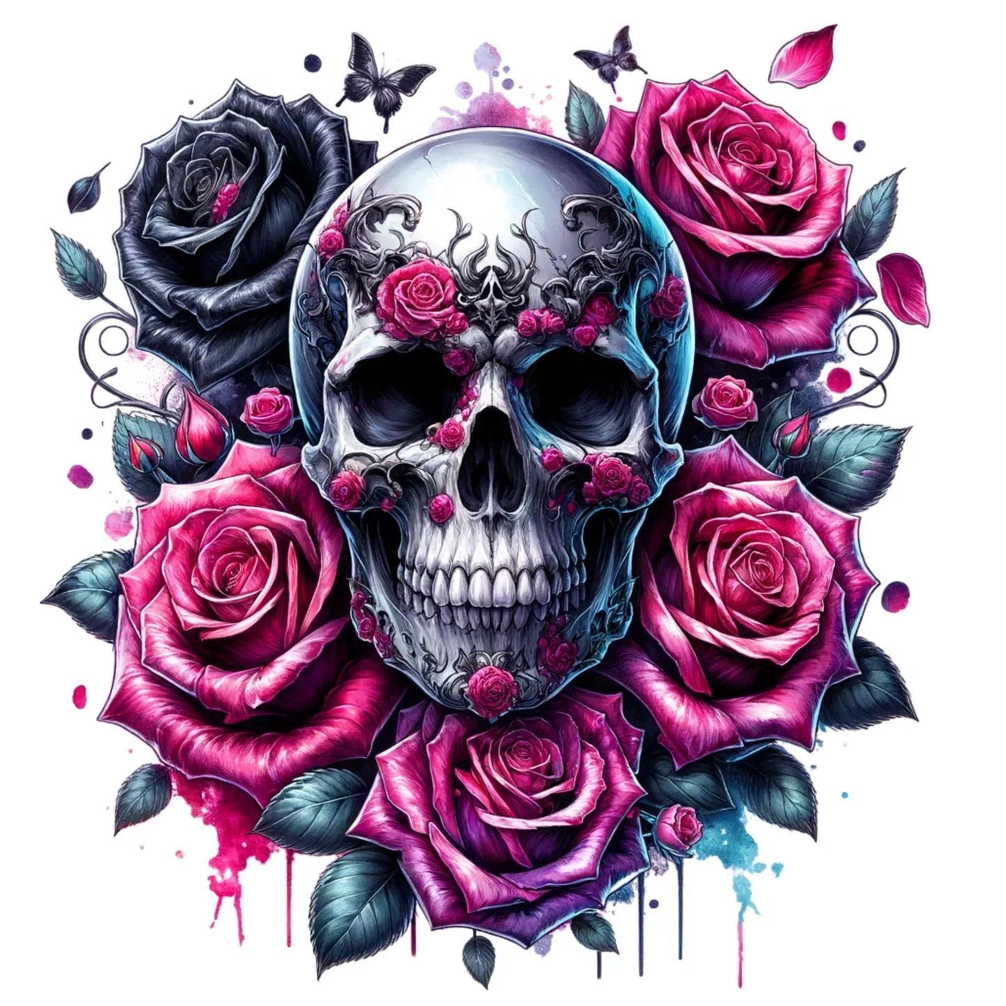 Sticker Totenkopf | Skull | Rosen Bild_1 medium ca. 9cm Höhe