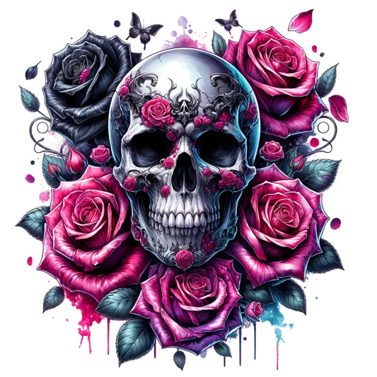 Bügelbild Totenkopf | Skull | Rosen detailreich & langlebig Bild_1