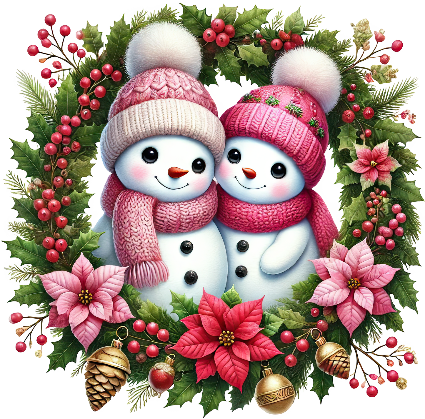 Bügelbilder Weihnachten Schneemänner pink - Magic Miracle Design