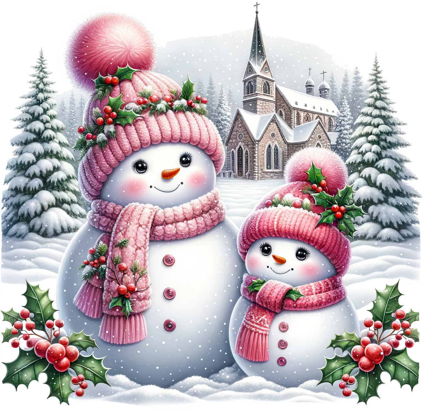 Bügelbilder Weihnachten Schneemänner pink - Magic Miracle Design