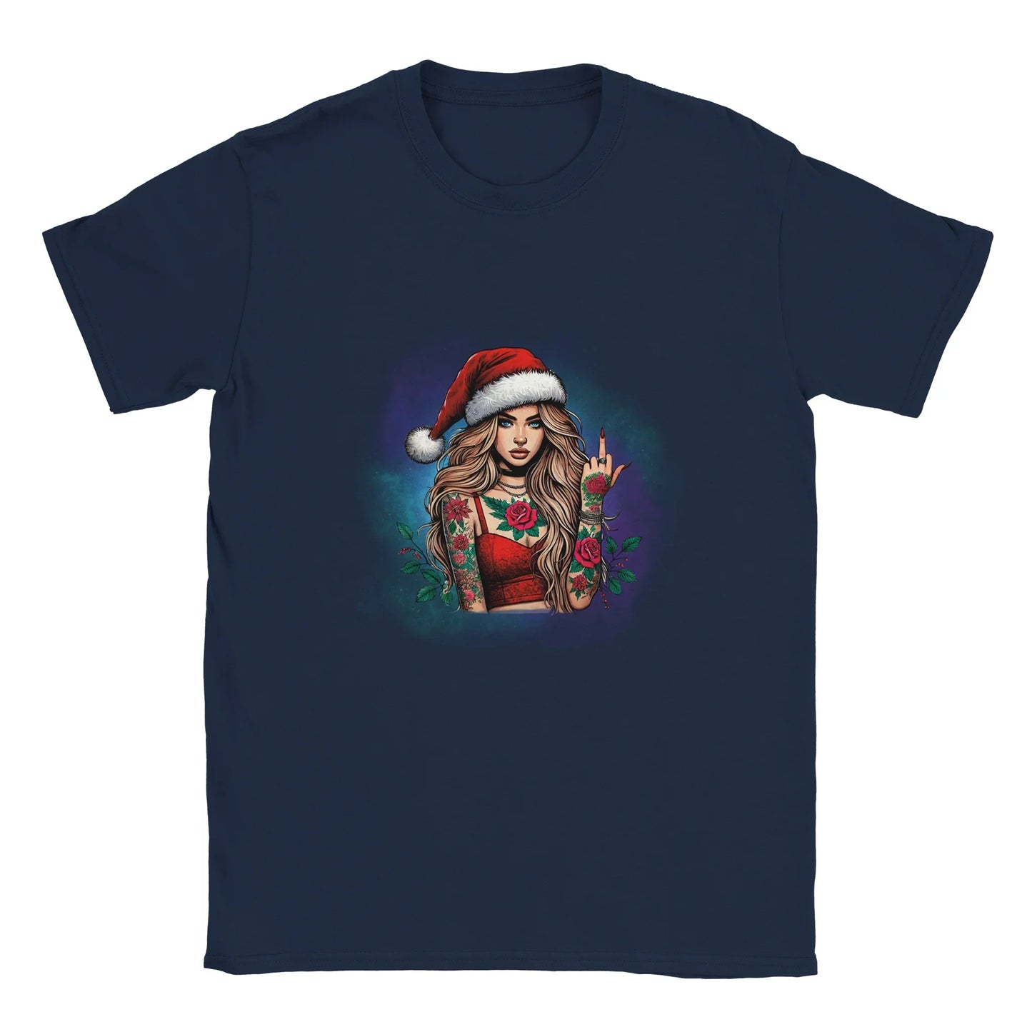 Klassisches T-Shirt tätowierte Frau 3XL Marine
