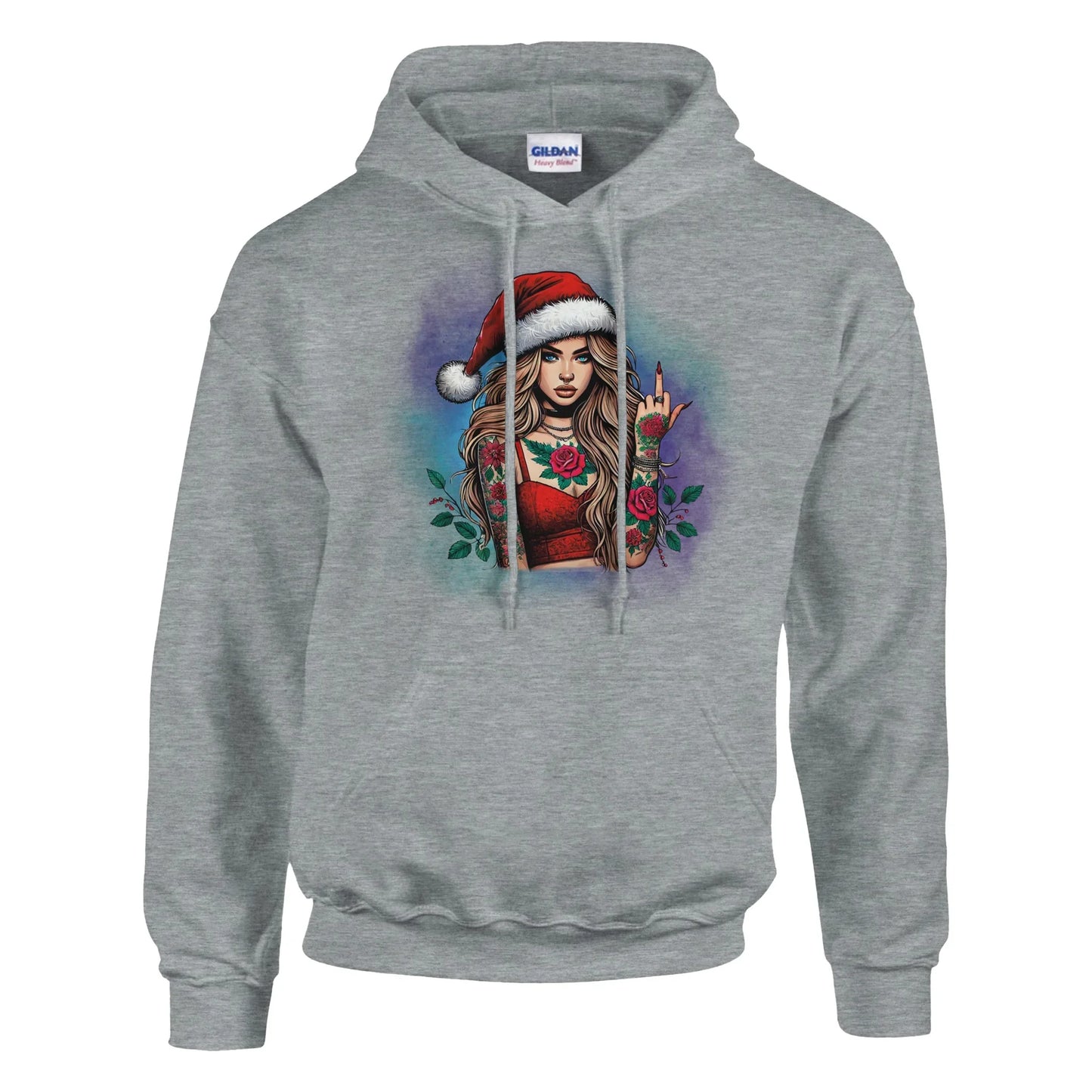 Hoodie Weihnachten tätowierte Frau Sport Grey