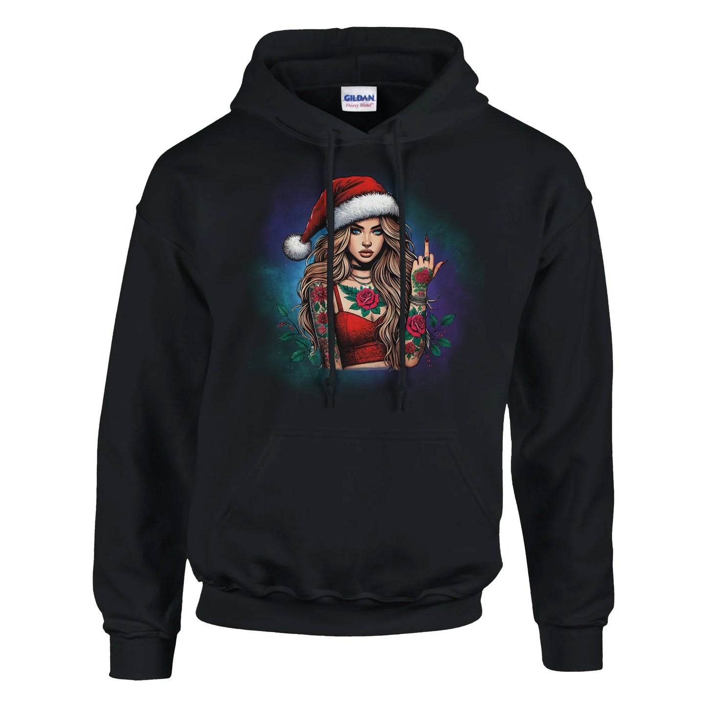 Hoodie Weihnachten tätowierte Frau Schwarz