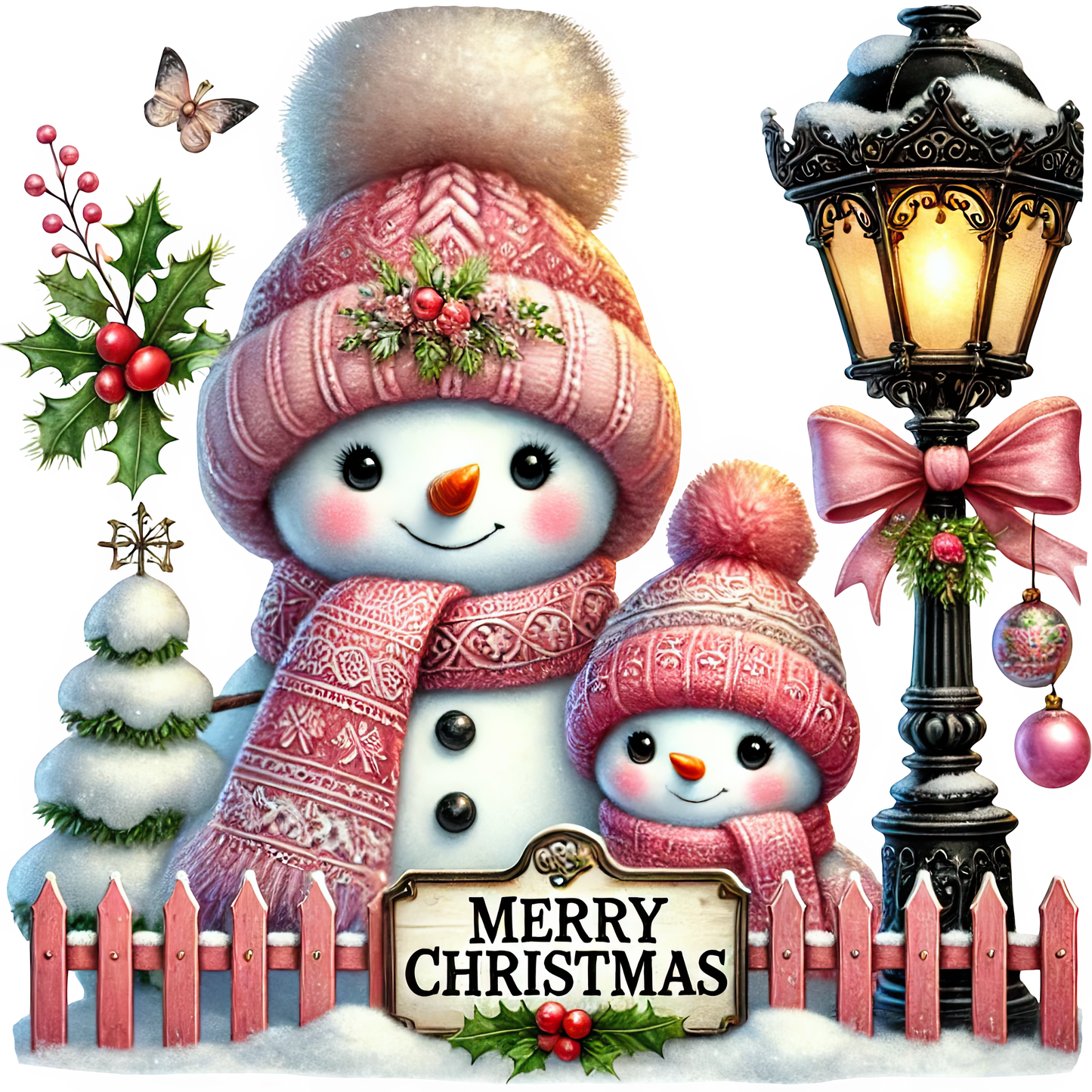 Bügelbilder Weihnachten Schneemänner pink - Magic Miracle Design