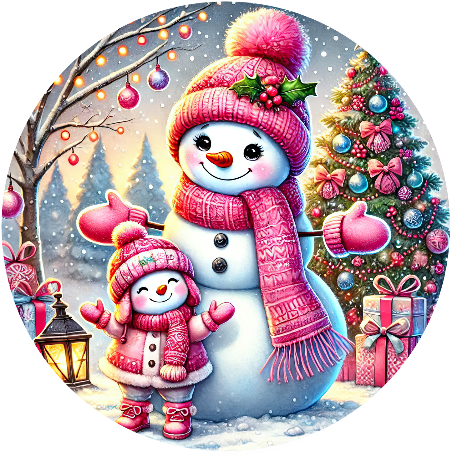 Bügelbilder Weihnachten Schneemänner pink - Magic Miracle Design