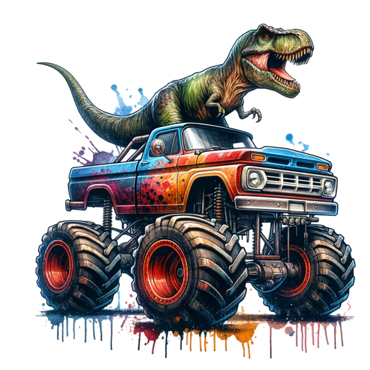 Bügelbilder Monstertruck mit Dino