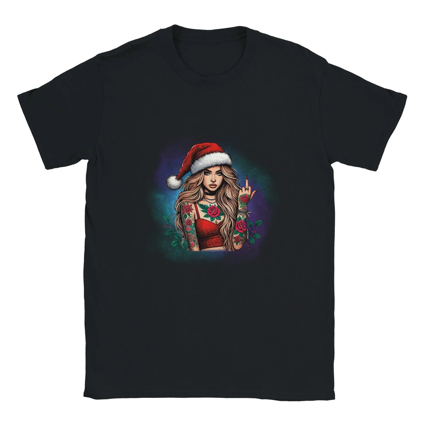 Klassisches T-Shirt tätowierte Frau Schwarz