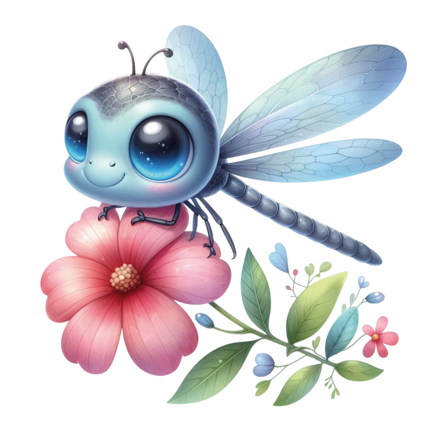Bügelbild Libelle mit Blume