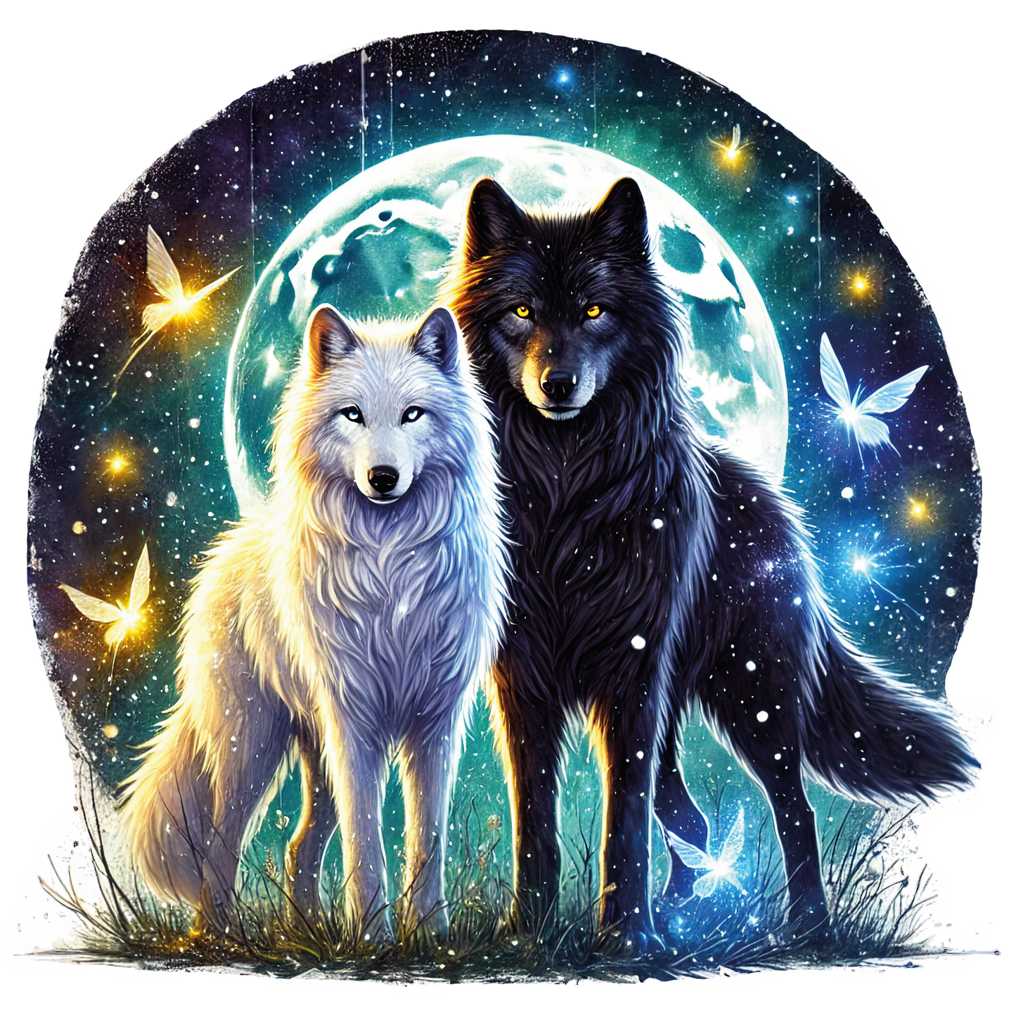 Bügelbild Wolf mit Mond