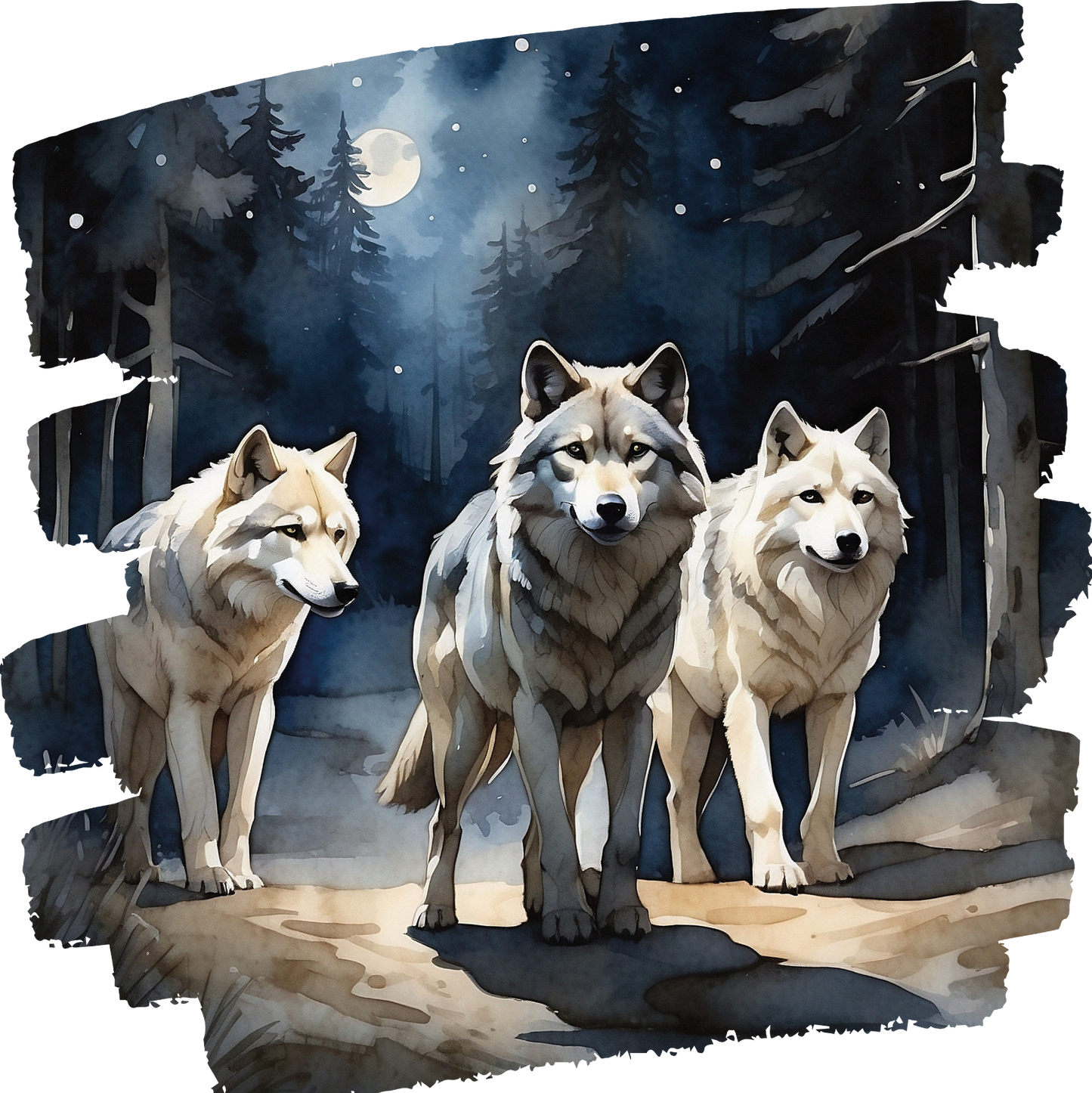 Bügelbild Wolf mit Mond