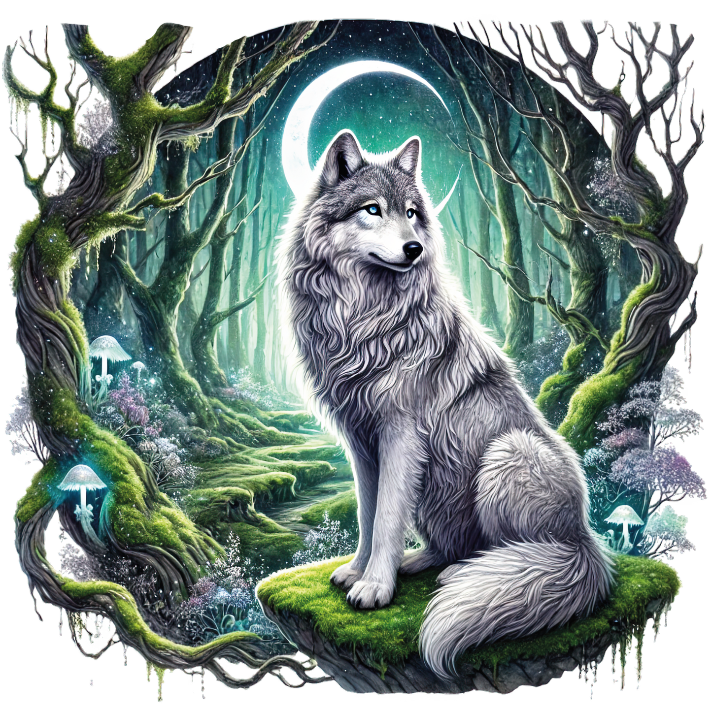 Bügelbild Wolf mit Mond