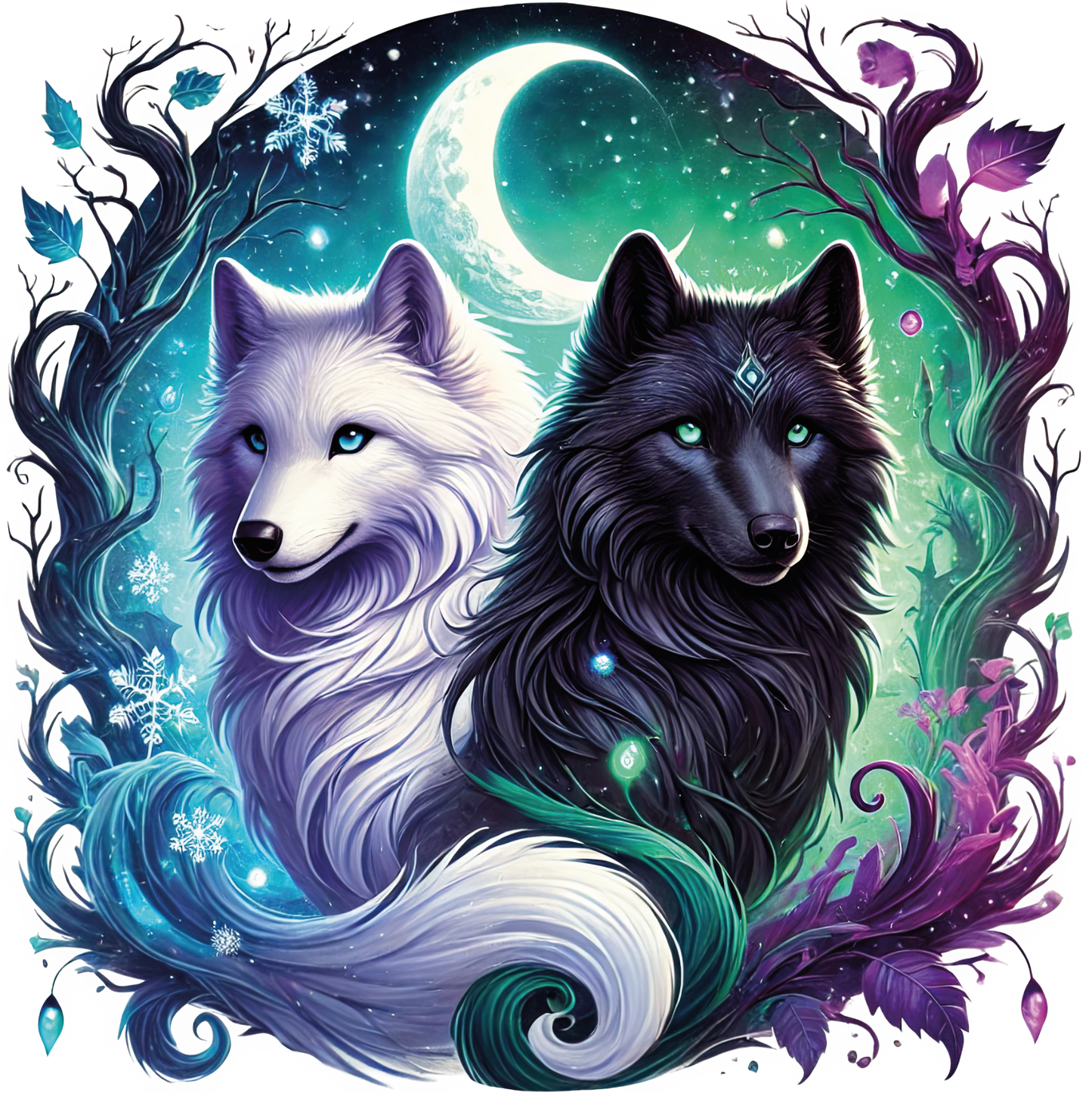 Bügelbild Wolf mit Mond