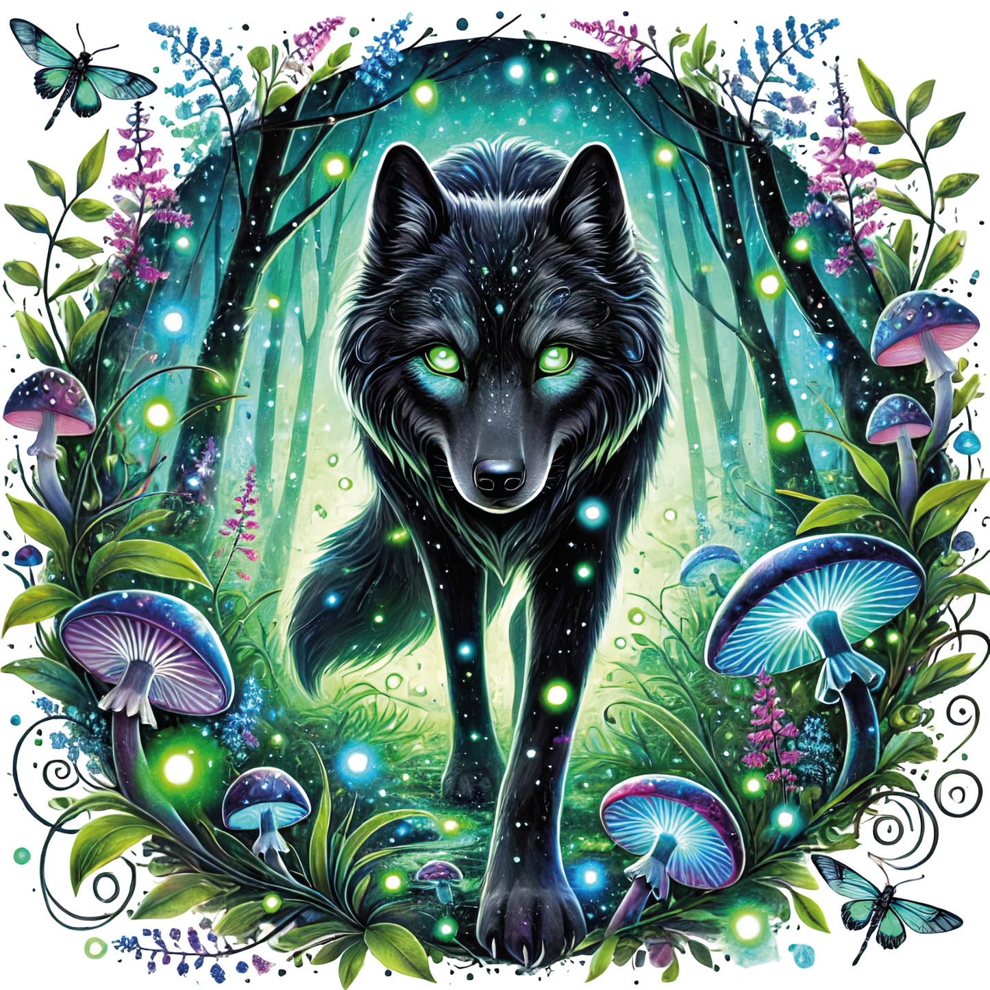 Bügelbild Wolf mit Mond