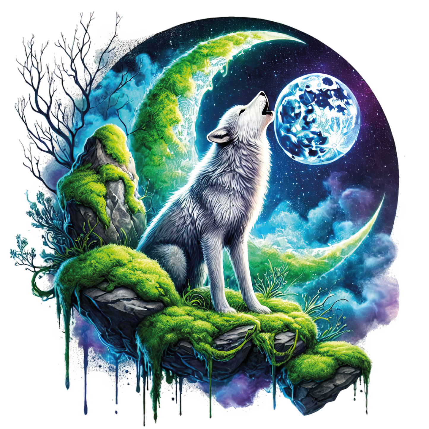 Bügelbild Wolf mit Mond