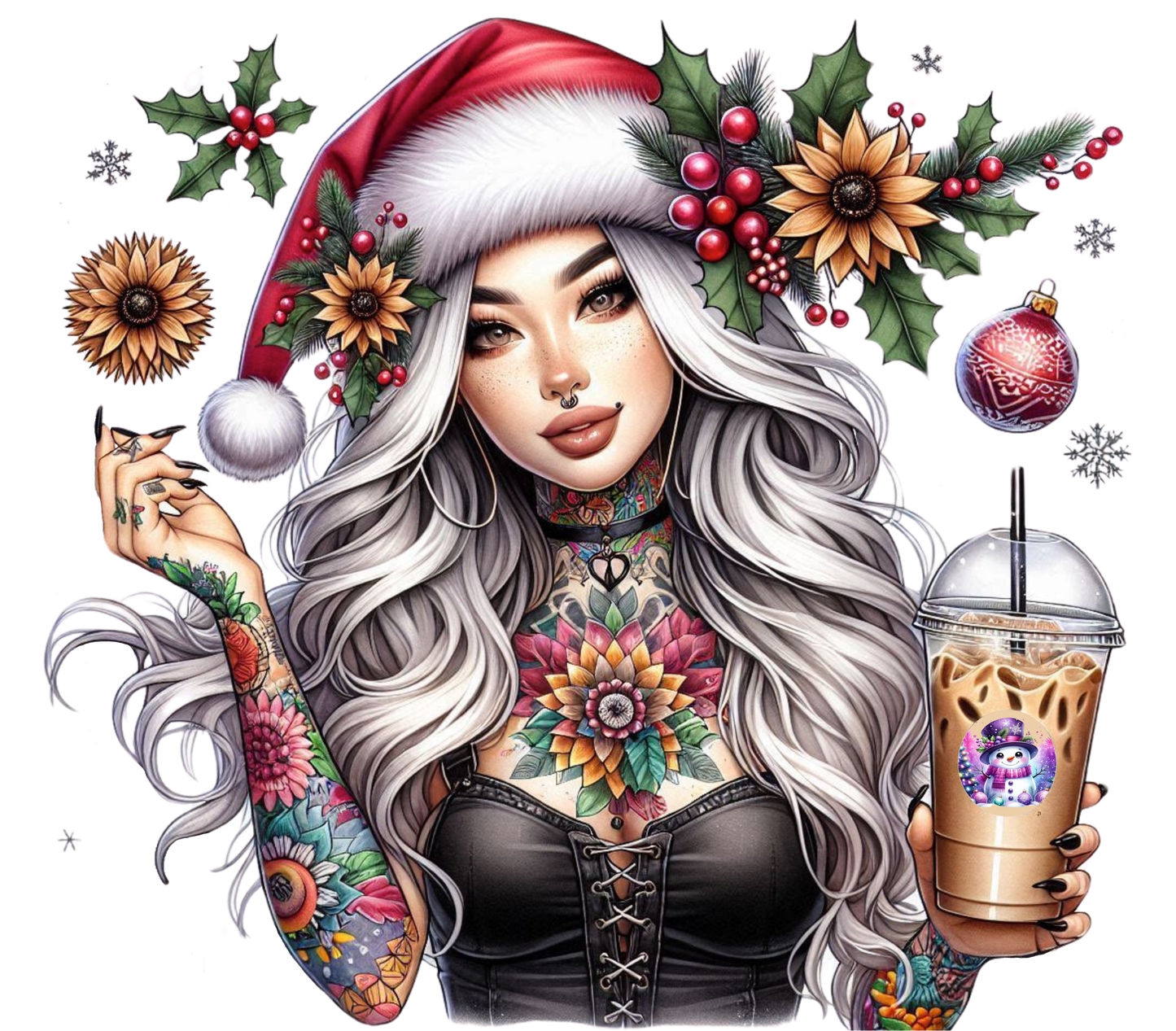 Bügelbilder Weihnachtsfrau mit Kaffee - Magic Miracle Design
