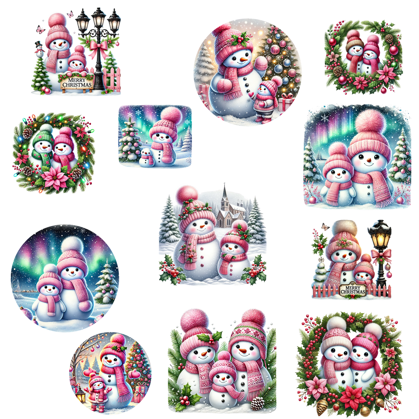 Bügelbilder Weihnachten Schneemänner pink - Magic Miracle Design