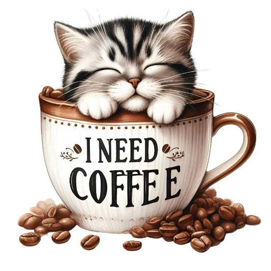 Bügelbild Katze Kaffee – robuste Premium-Folie Bild_1