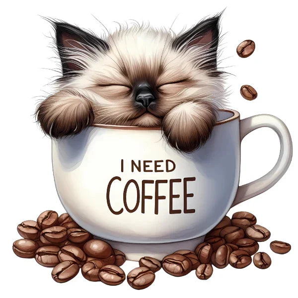 Bügelbild Katze Kaffee – robuste Premium-Folie Bild_2