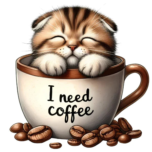 Bügelbild Katze Kaffee – robuste Premium-Folie Bild_3