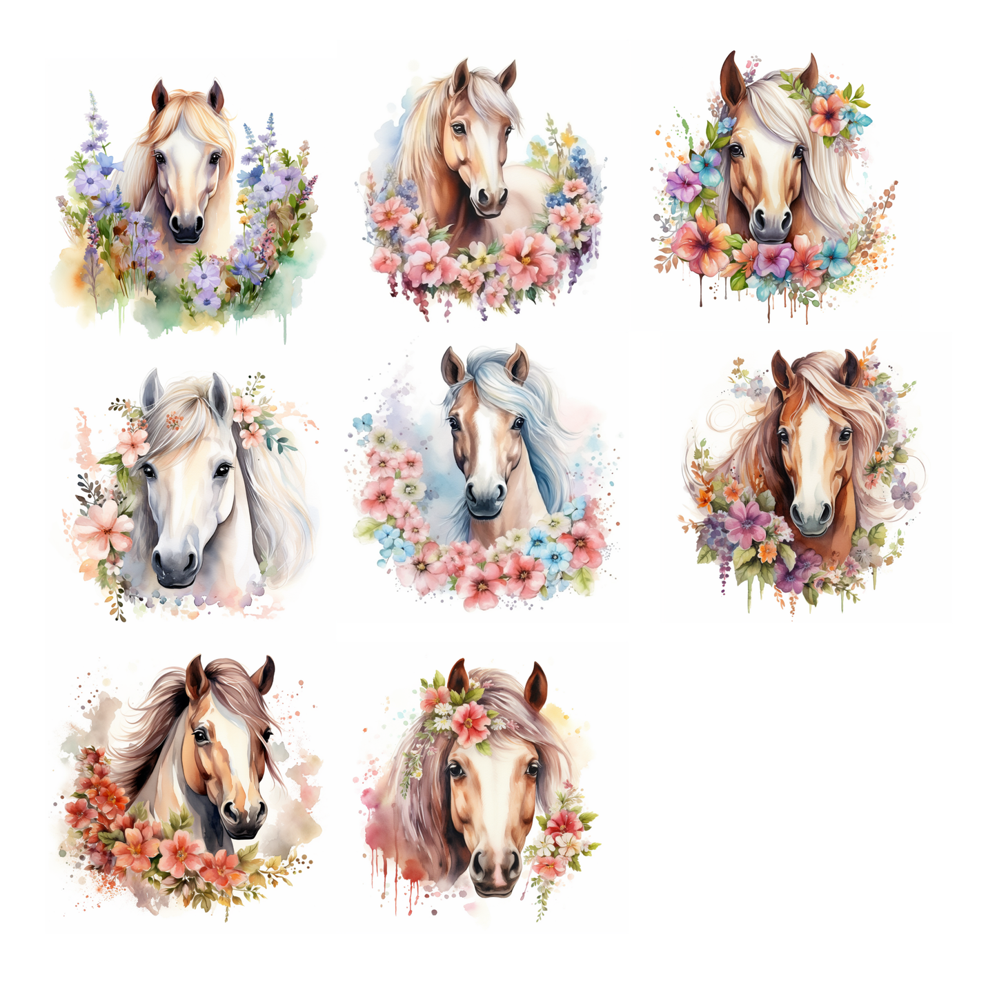 Bügelbilder Pferde mit Blumen - Magic Miracle Design