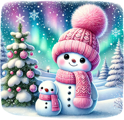 Bügelbilder Weihnachten Schneemänner pink - Magic Miracle Design