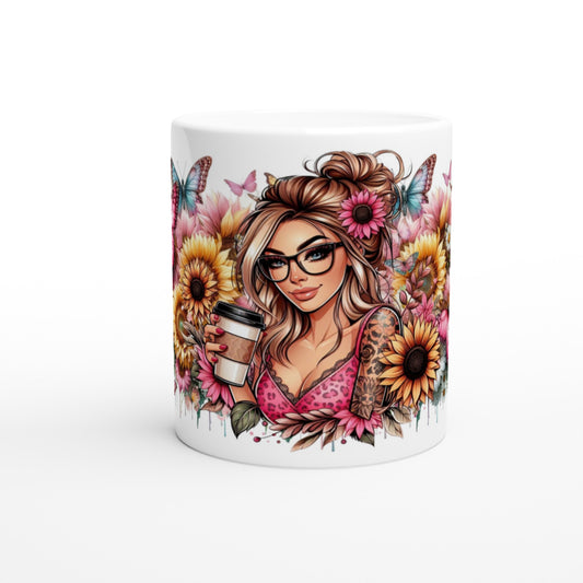 Keramiktasse blonde Frau Blumenmotiv - Magic Miracle Design