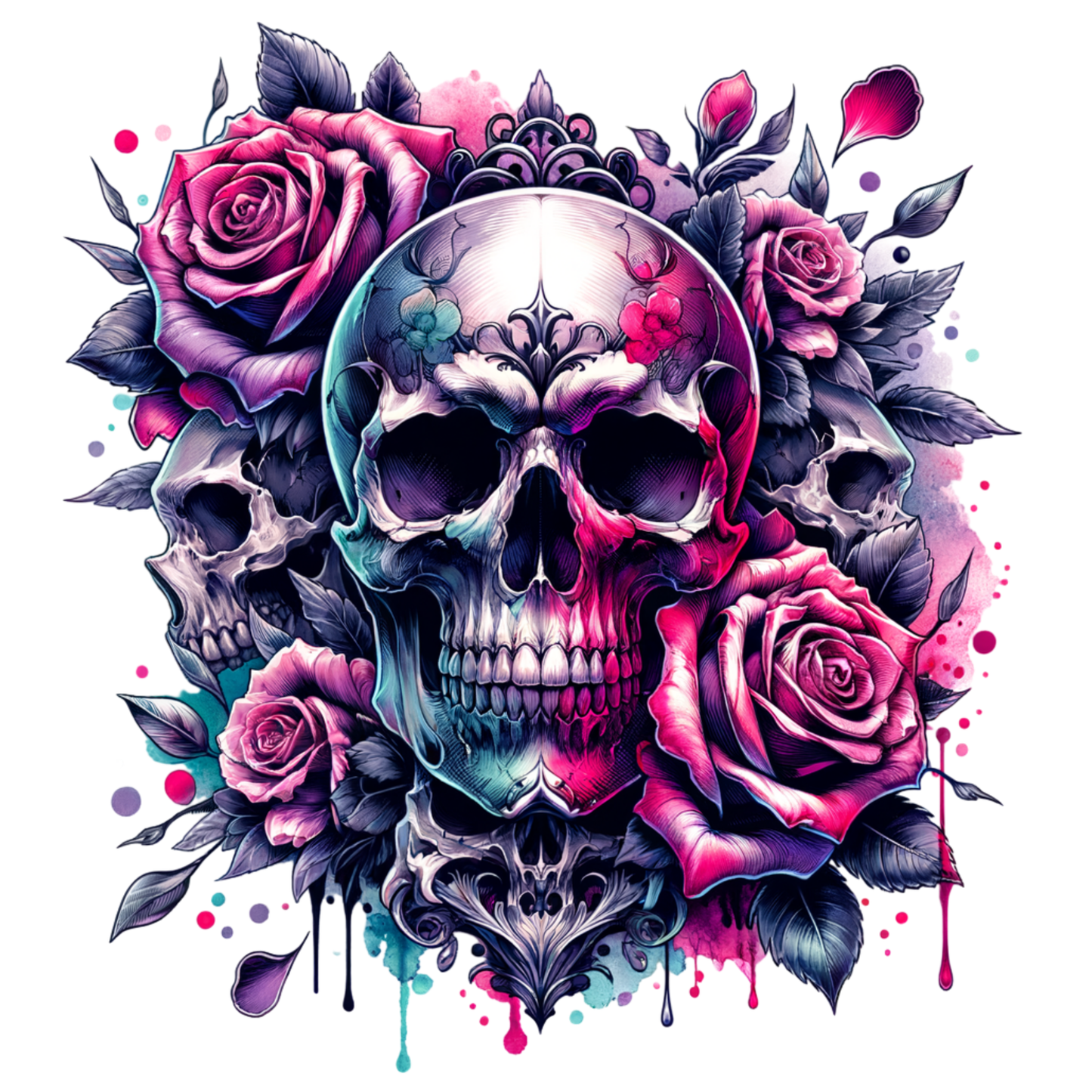 Bügelbild Totenkopf | Skull | Rosen - Magic Miracle Design