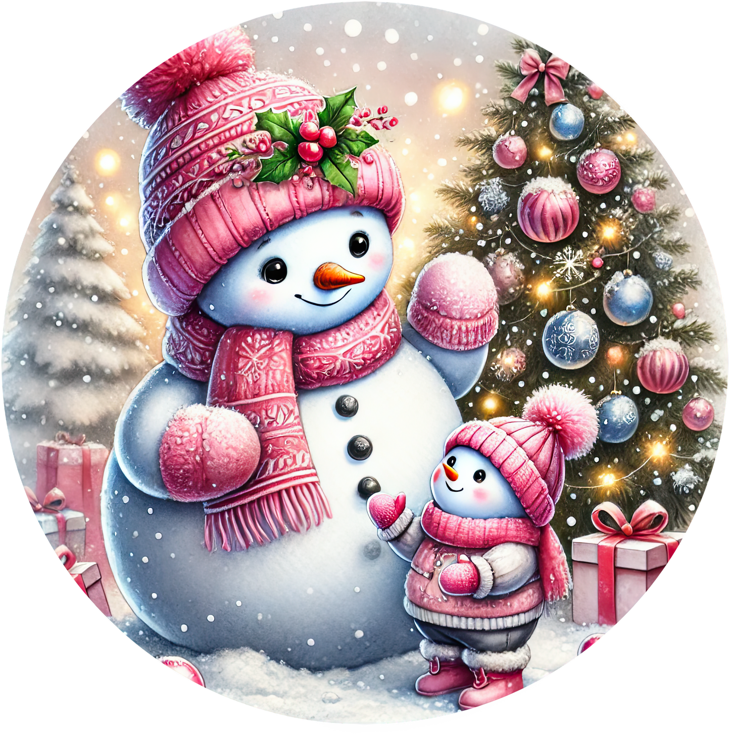 Bügelbilder Weihnachten Schneemänner pink - Magic Miracle Design