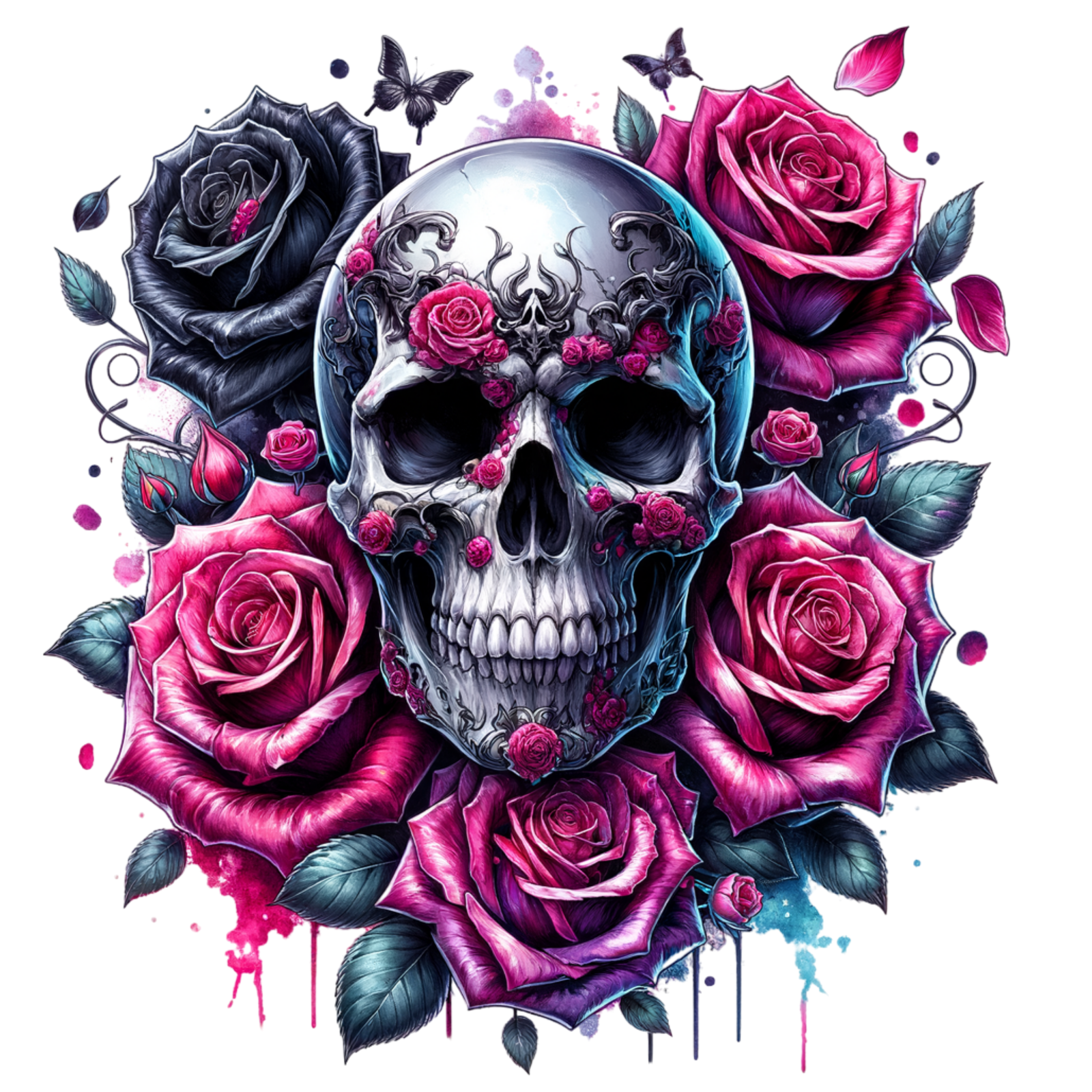 Bügelbild Totenkopf | Skull | Rosen - Magic Miracle Design