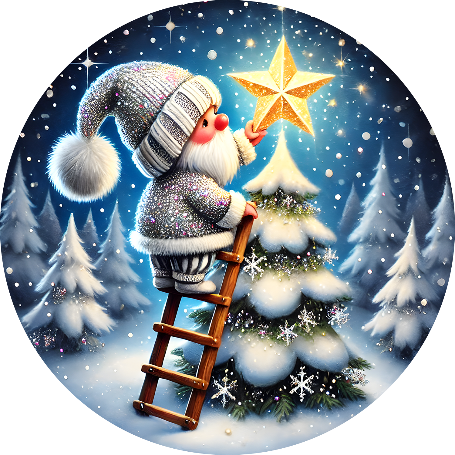 Bügelbild Weihnachten Gnome - singen, Kamin, schmücken Bild_1