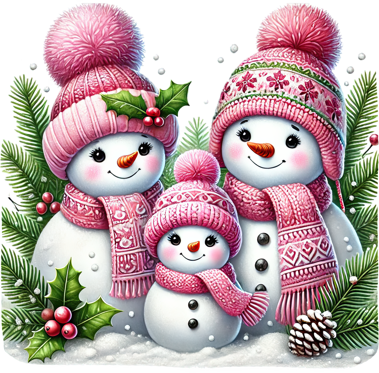 Bügelbilder Weihnachten Schneemänner pink - Magic Miracle Design
