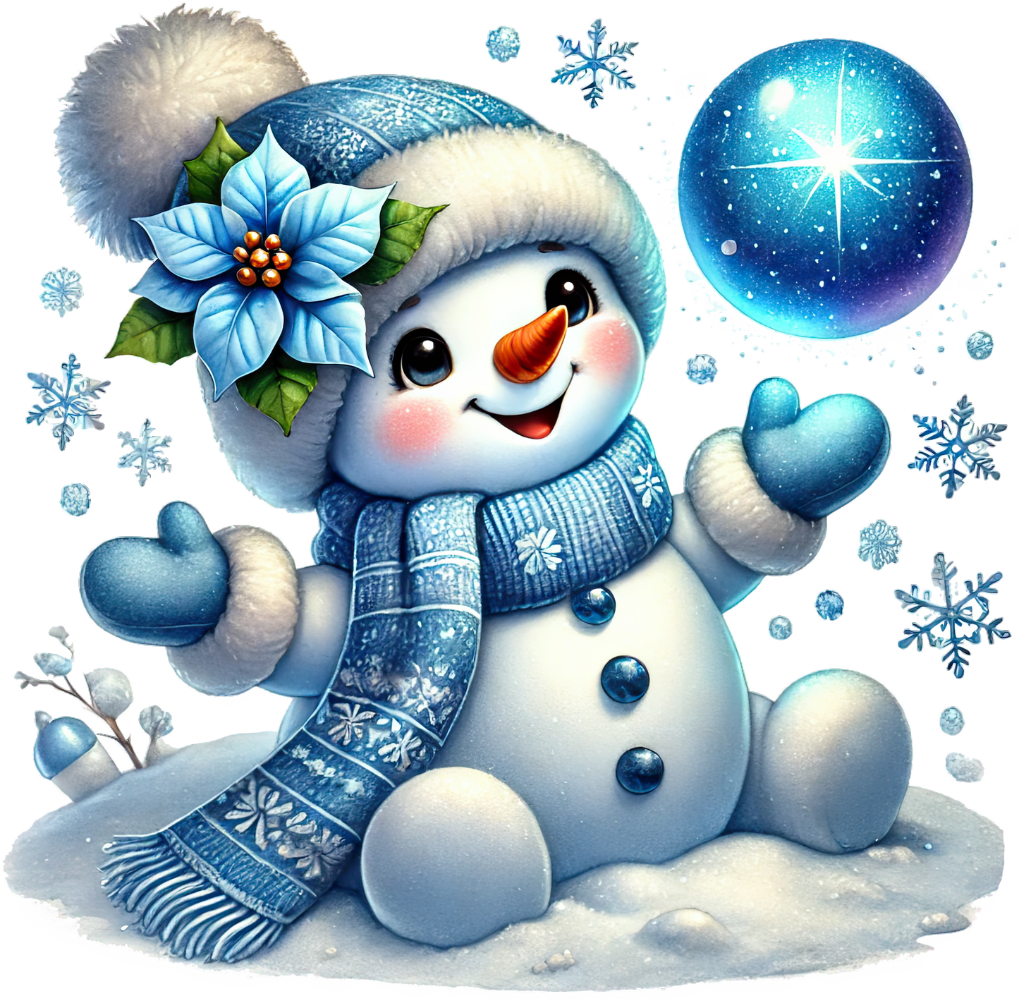 Bügelbilder Weihnachten Schneemänner blau - Magic Miracle Design