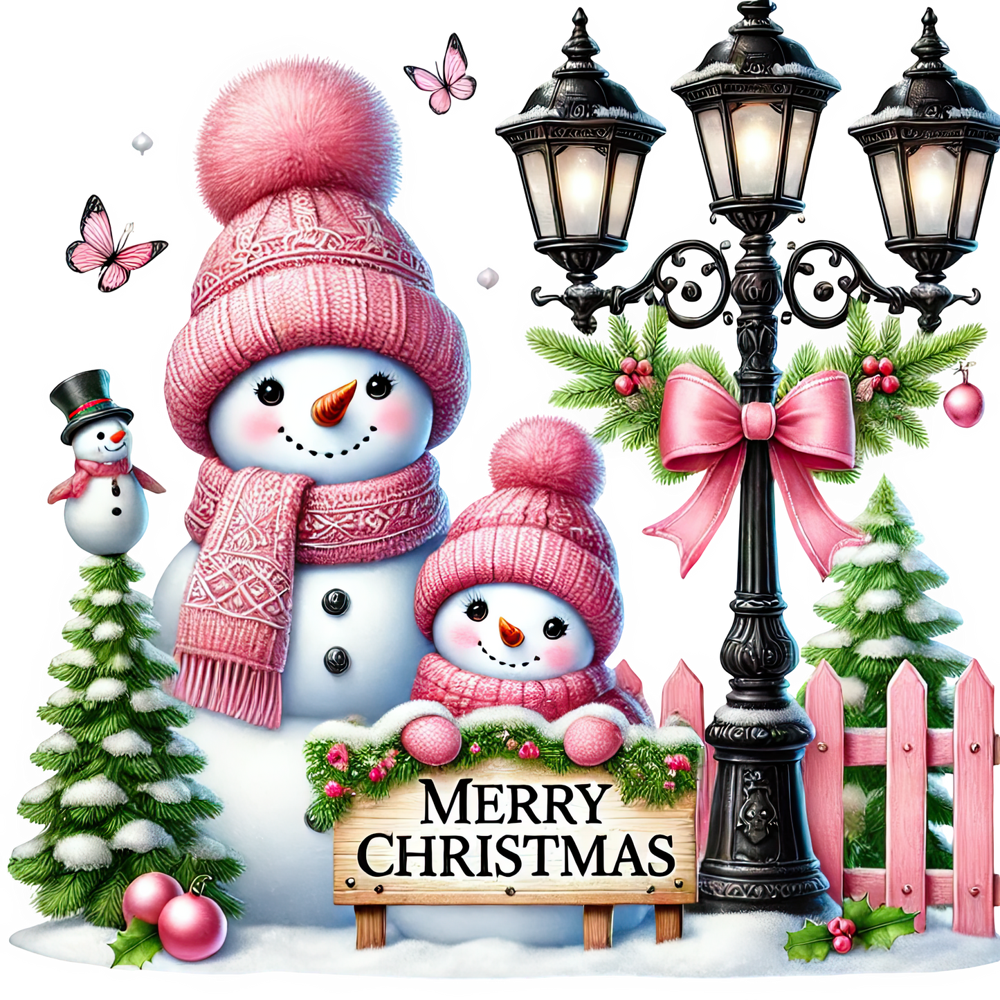 Bügelbilder Weihnachten Schneemänner pink - Magic Miracle Design