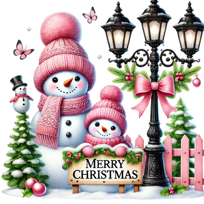 Bügelbilder Weihnachten Schneemänner pink - Magic Miracle Design