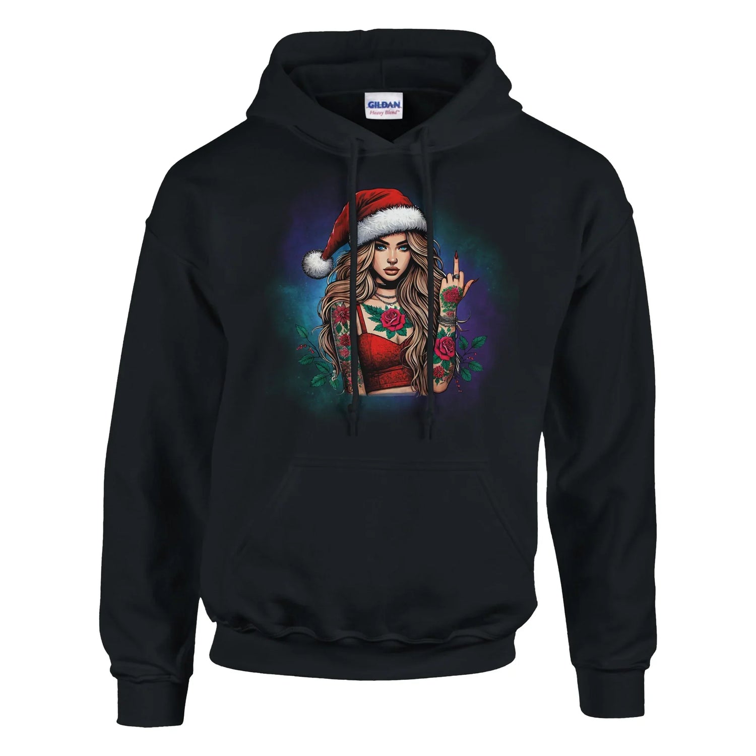 Hoodie Weihnachten tätowierte Frau Schwarz