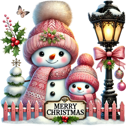 Bügelbilder Weihnachten Schneemänner pink - Magic Miracle Design