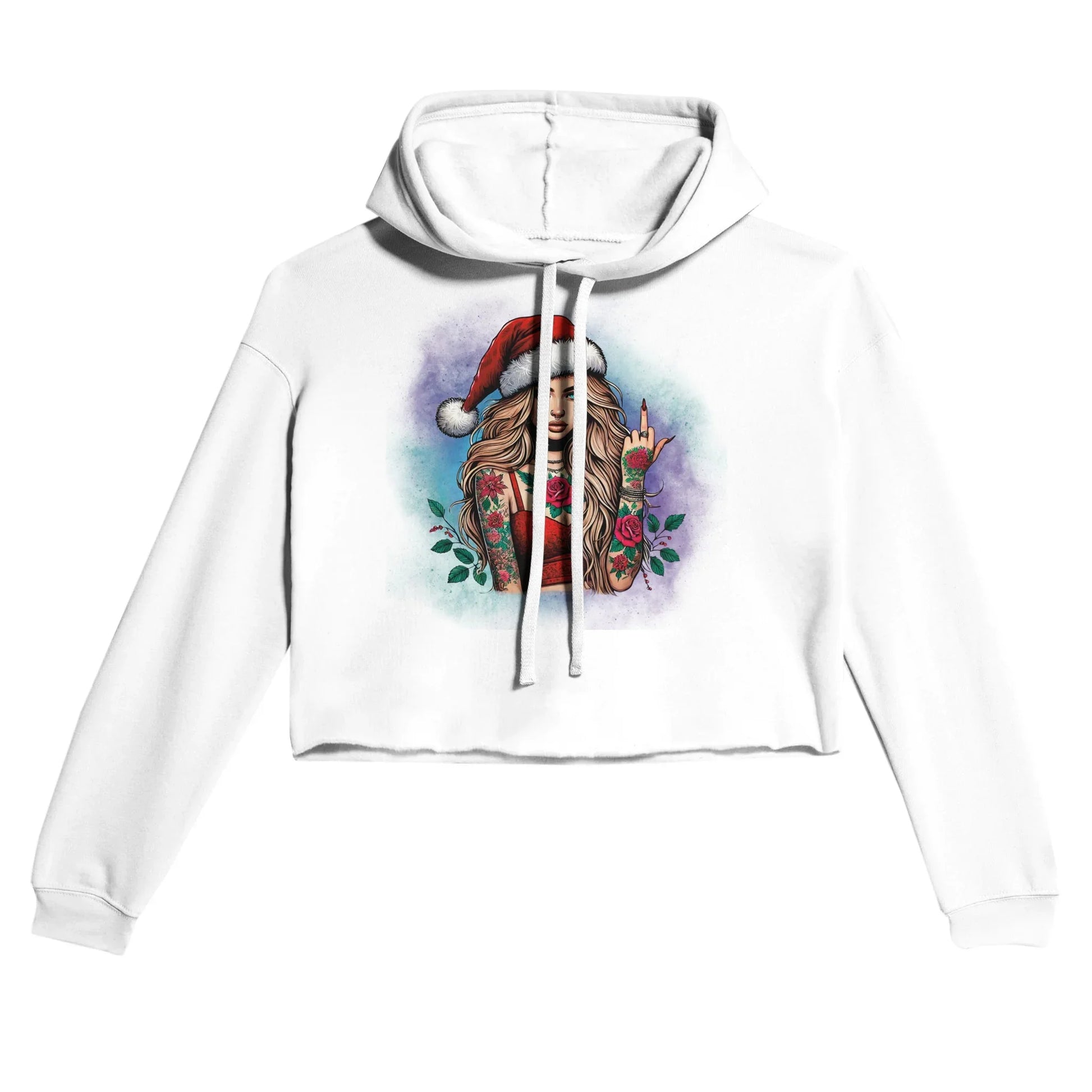 Damen Cropped Hoodie tätowierte Frau XL Weiß