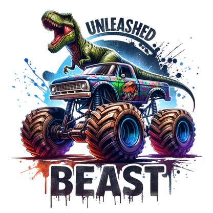 Bügelbilder Monstertruck mit Dino