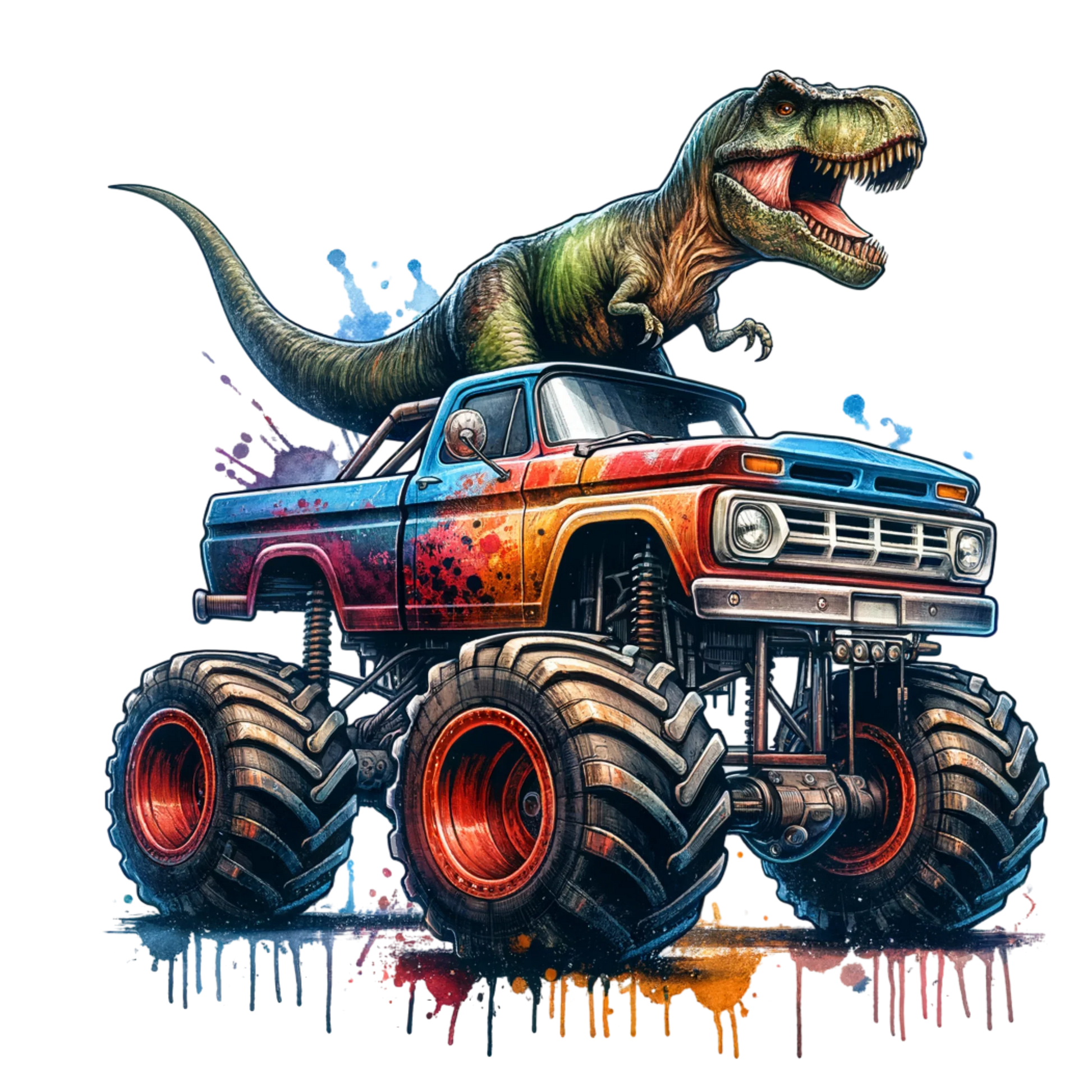 Bügelbilder Monstertruck mit Dino