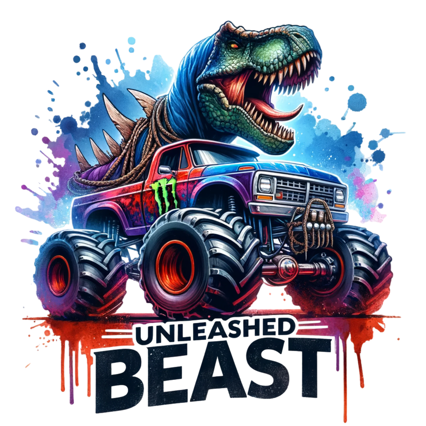 Bügelbilder Monstertruck mit Dino Bild_8 medium ca. 15cm x 15cm