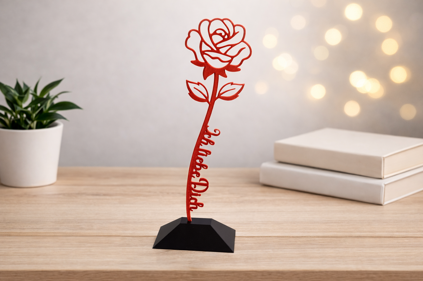3D Druck Rose mit „I Love You“ – Symbolische Liebesbotschaft Rot
