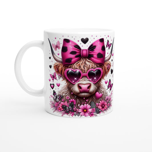 Keramiktasse Highland Kuh pinke Blumen - Magic Miracle Design