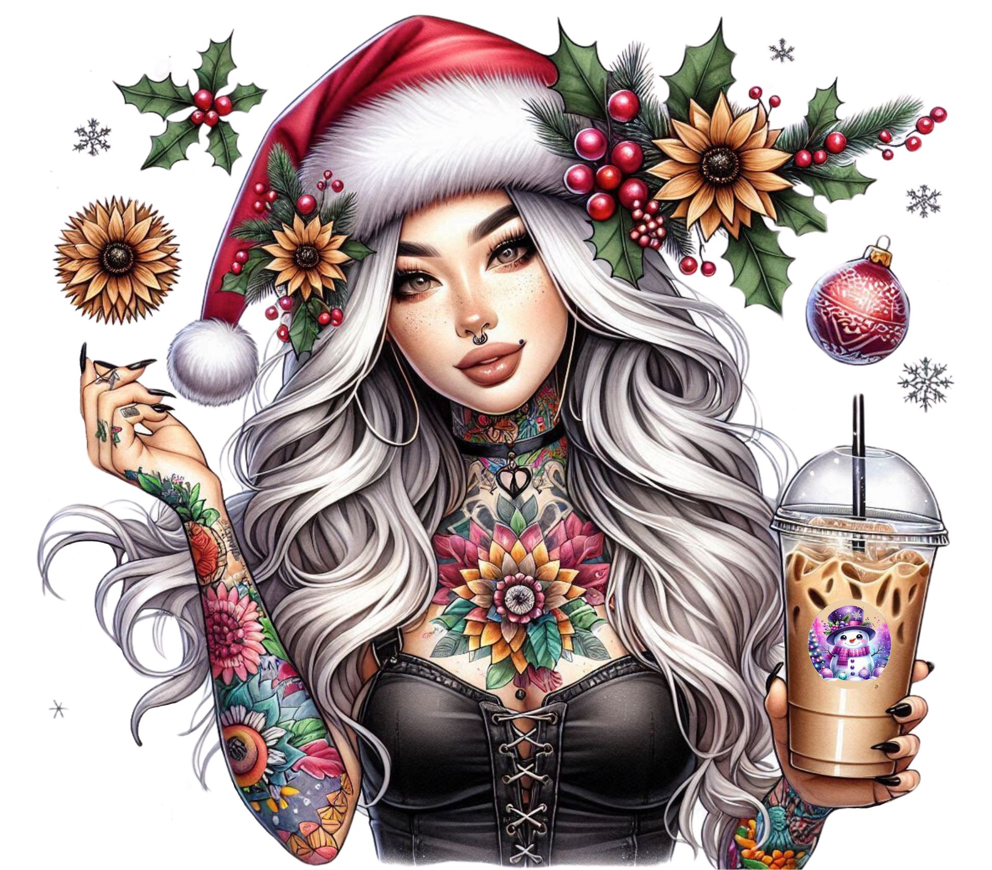 Bügelbilder Weihnachtsfrau mit Kaffee - Magic Miracle Design