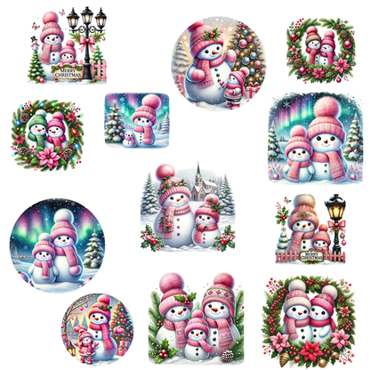 Bügelbilder Weihnachten Schneemänner pink - Magic Miracle Design