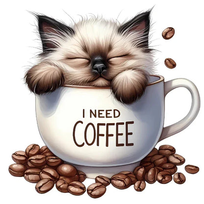 Bügelbild Katze Kaffee – robuste Premium-Folie Bild_2