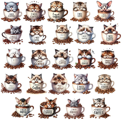 Bügelbild Katze Kaffee – robuste Premium-Folie